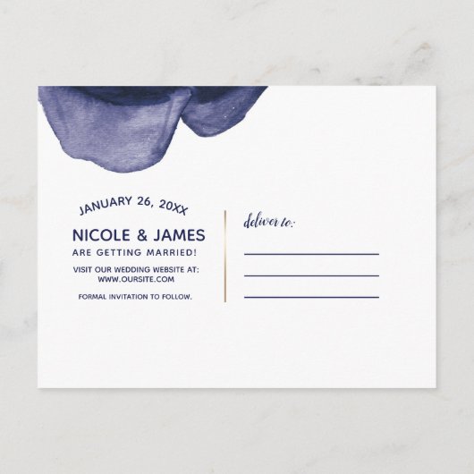 鮮やかな鮮やか藍紫の青が日付を保存 案内ポストカード (裏面)