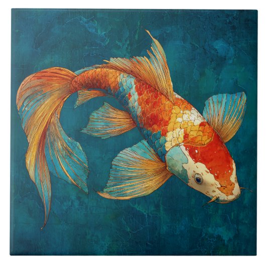 鮮やかな鯉の魚のイラスト タイル (正面)