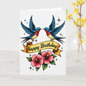 鮮やかな鳥の誕生日カード カード (黄色い花)