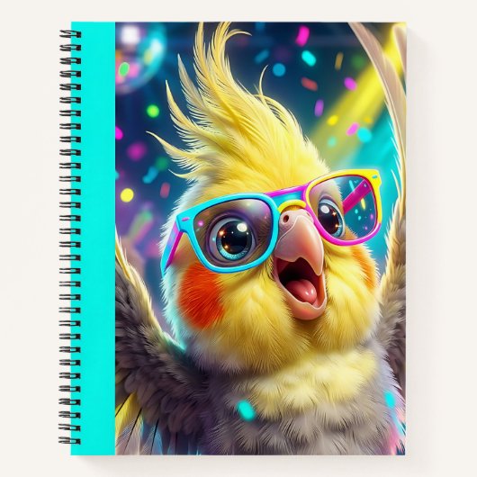 鮮やかな黄色とグレーのオカメインコ ノートブック (正面)