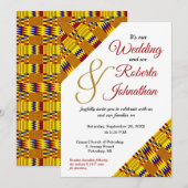 鮮やかな黄色とゴールド、バーガンディーのアフリカ・ケンテ・クロスK29 招待状 (正面/裏面)