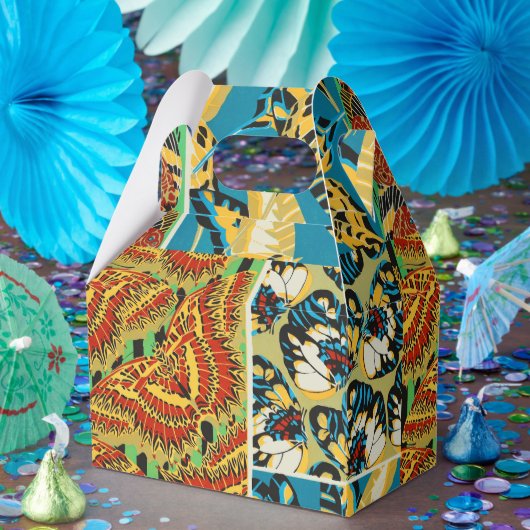 鮮やかな黄色とシアンのアールデコ蝶の芸術 フェイバーボックス (パーティー)