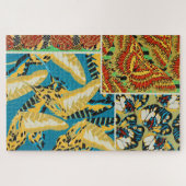 鮮やかな黄色とシアンのアールデコ蝶アート ジグソーパズル (横)