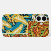 鮮やかな黄色とシアンのアールデコ蝶アート Case-Mate iPhoneケース (裏面 (横))