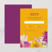 鮮やかな黄色と紫のウェディングフラワー 出欠カード (正面/裏面)