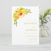 鮮やかな黄色と緑の花園のフォトウェディング 招待状 (スタンド正面)