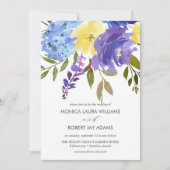 鮮やかな黄色と青の花 招待状 (正面)