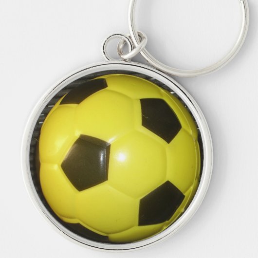 鮮やかな黄色と黒のサッカーアート キーホルダー (正面)