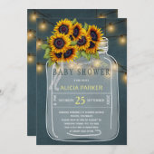 鮮やかな黄色のひまわりが飾られたメイソンジャー ベビーシャワーのお知らせ 招待状 (正面/裏面)