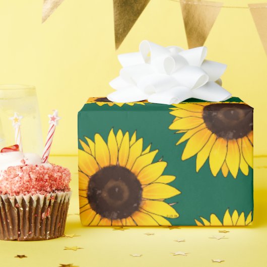 鮮やかな黄色のひまわりの花 ラッピングペーパー (誕生日パーティー)