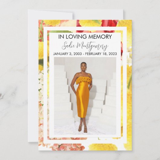 鮮やかな黄色のカラフルな葬儀プログラム 招待状 (正面)