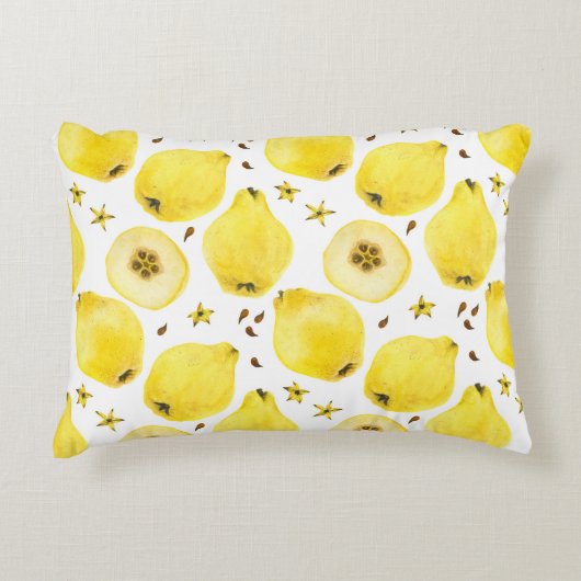 鮮やかな黄色のカンネの果実、水彩のシームレスなパ アクセントクッション (正面)