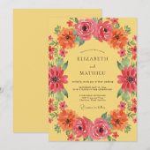 鮮やかな黄色のサマーボタニカルウェディング 招待状 (正面/裏面)