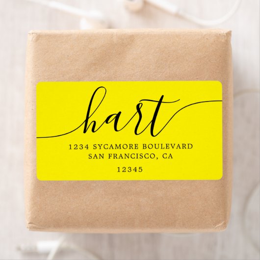 鮮やかな黄色のスクリプトファミリー 返送先住所ラベル ラベル (インサイチュ)