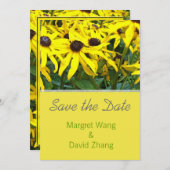 鮮やかな黄色のデイジーの花が日付を保存 セーブザデート (正面/裏面)