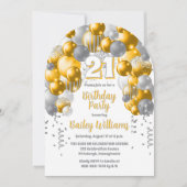 鮮やかな黄色のバルーンがお祝いを彩る 21歳の誕生日パーティー 招待状 (正面)