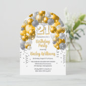 鮮やかな黄色のバルーンがお祝いを彩る 21歳の誕生日パーティー 招待状 (スタンド正面)