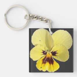 鮮やかな黄色のパンジーの花の写真アクリルキーホルダー キーホルダー