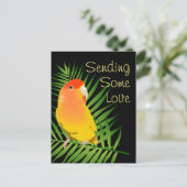 鮮やかな黄色のラブバード　陽気なペットの鳥好きさんたち ポストカード (スタンド正面)