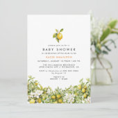鮮やかな黄色のレモン ガーデン | 夏のベイビーシャワー 招待状 (スタンド正面)