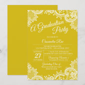 鮮やかな黄色のレース卒業パーティー招待状 招待状 (正面/裏面)