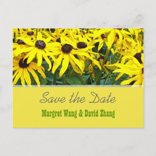 鮮やかな黄色の夏のデイジーの花が日付を保存 案内ポストカード (正面)