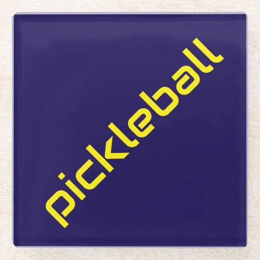 鮮やかな黄色の対角線 PICKLEBALL ロイヤルネイビー ガラスコースター (正面)