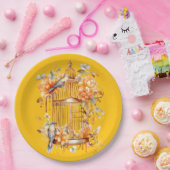 鮮やかな黄色の桃色のブロンズ鳥かごシャワー ペーパープレート (パーティー)