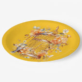 鮮やかな黄色の桃色のブロンズ鳥かごシャワー ペーパープレート (アングル)