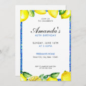 鮮やかな黄色の水彩画のレモン 40歳の誕生日 招待状 (正面/裏面)