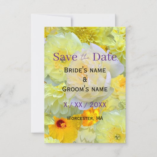 鮮やかな黄色の花の「Save the Date」 | 現代的で陽気な セーブザデート (正面)