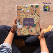 鮮やかな黄色の花を飾ったオレンジ色の背景のオリジナル名前付きノート ノートブック