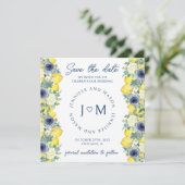 鮮やかな黄色の花柄レモン テーマ Save the date 招待状 (スタンド正面)