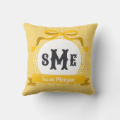 鮮やかな黄色の逆ギリシャ鍵文のモノグラム クッション (裏面)