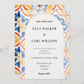 鮮やかな黄色 青 オレンジ イタリアン タイル ウェディング 招待状 (正面/裏面)