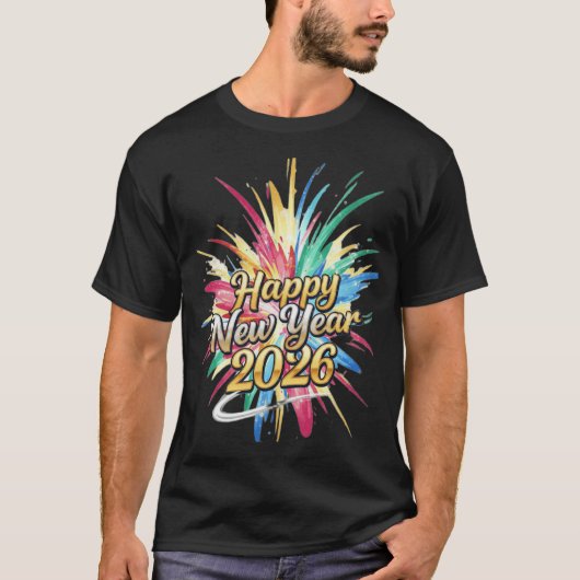 鮮やかな2026年新年タイポグラフィ Tシャツ (正面)