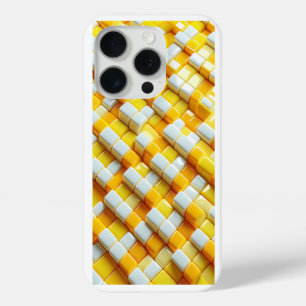 鮮やかな3D光沢イエロー&ホワイトフォンケース モダン iPhone 15 PROケース