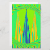 鮮やかな エッジの効いた 幾何学的な ネオン パターン アート デザイン 便箋 (正面/裏面)