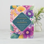 鮮やかな カラフルな サマーの 水彩 花の ウェディング 招待状 (スタンド正面)