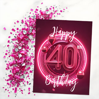 鮮やかな ネオン ピンクの 40歳の誕生日 ポストカード