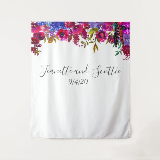 鮮やかな ボールドカラー 花柄 ピンク 赤 紫 背景 タペストリー (正面)