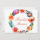 鮮やかな ボールド フローラル リース 水彩 結婚前お祝い 招待状 (正面)