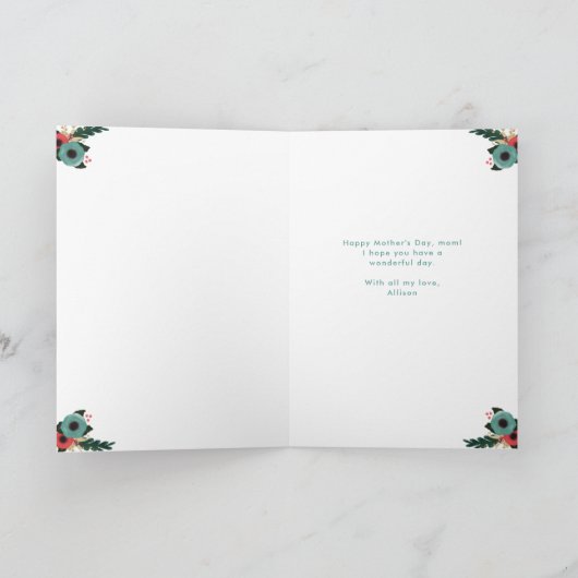 鮮やかな | 幸せな母の日のターコイズの花と写真 カード (内部)