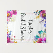 鮮やかな 春の 花 モダン ゴールド 水彩 背景 タペストリー (正面(横))