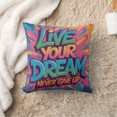 鮮やかな「Live Your Dream」グラフィティ ウォールアート クッション (ブランケット)