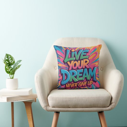 鮮やかな「Live Your Dream」グラフィティ ウォールアート クッション (椅子)