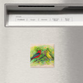 鮮やかな Scarlet Tanagers 水彩画 マグネット (インサイチュ (食洗機))