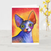 鮮やかなsphynx猫3の絵画 カード (黄色い花)
