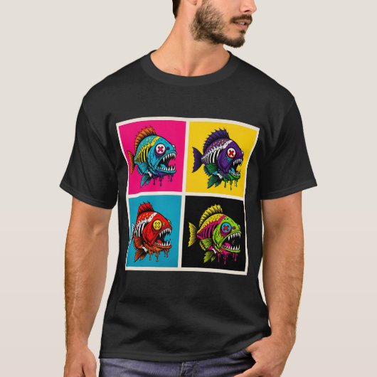 鮮やかなX-Eyedモンスターフィッシュ ポップアート Tシャツ (正面)