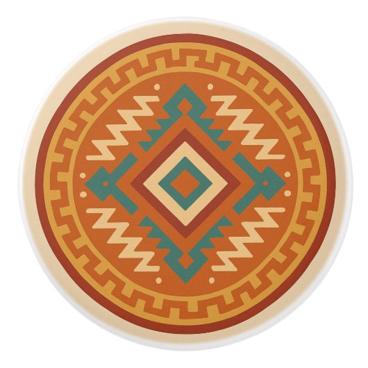 鮮やかなZapotecダイヤモンドジオメトリキャビネットのノブの引っ張り セラミックノブ (正面)